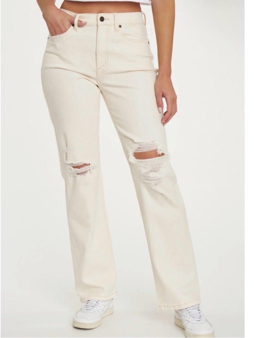 NEW Eunina Size 9 29 Codi Super High Rise Cream Distressed Jeans
